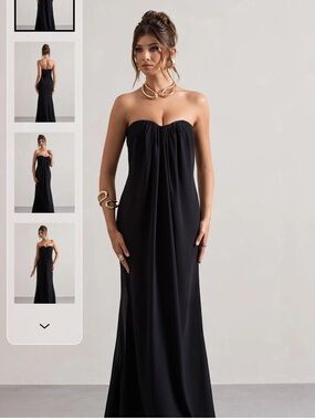 New Club L London Kaz Black Chiffon Sweetheart Maxi Dress 8